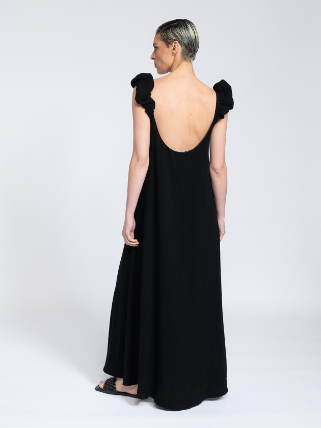 Vstido linho com folhos