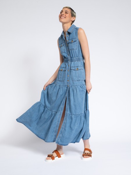 Vestido manga cava ganga