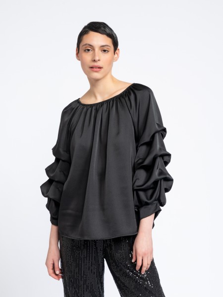 Satin tunic with gathered sleeves