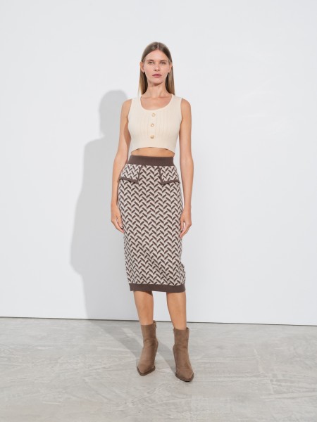 Printed knitwear midi skirt