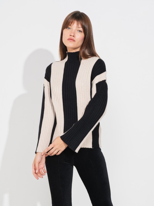 Striped turtleneck knitwear sweater