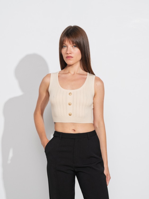 Crop top de malha com botes