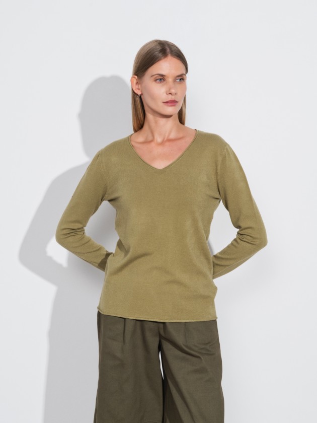 Camisola de malha com decote v