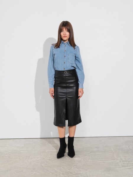 Leatherette midi skirt