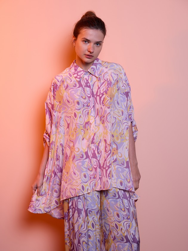 Satin shirt dress with print