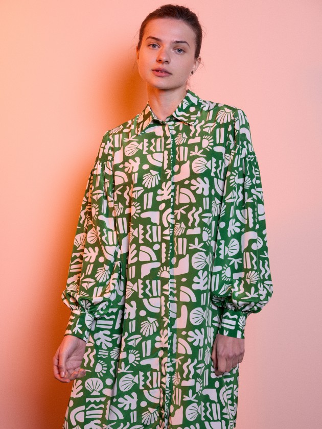 Satin shirt dress with print