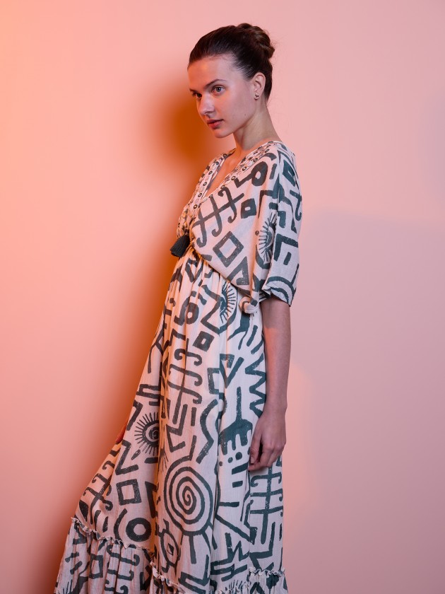 Printed dress with applications
