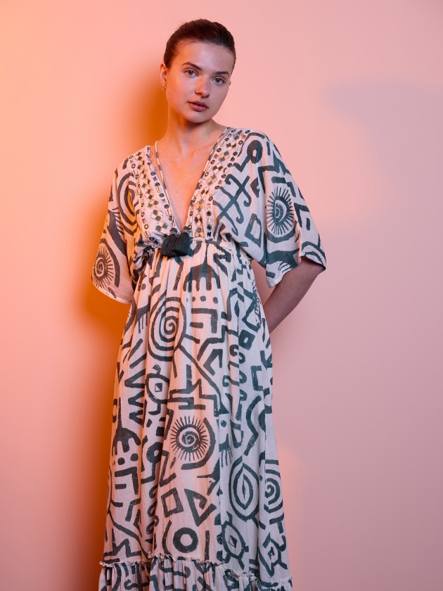 Printed dress with applications