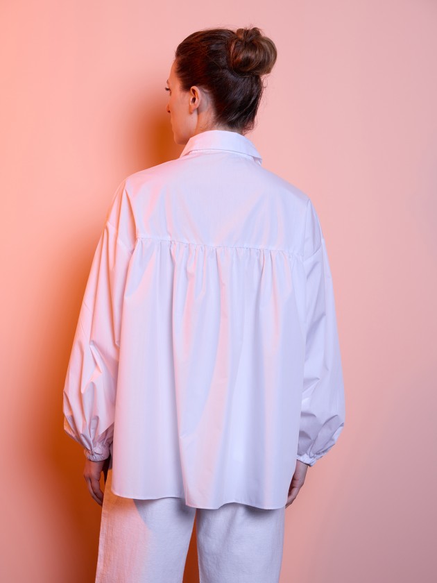 Poplin blouse with adjustable drawstring