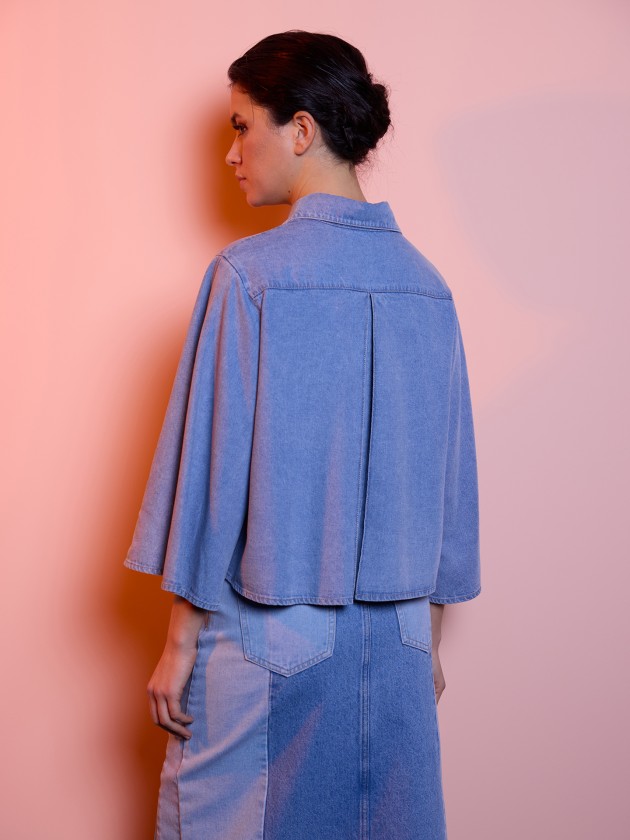 Denim blouse with flared sleeves