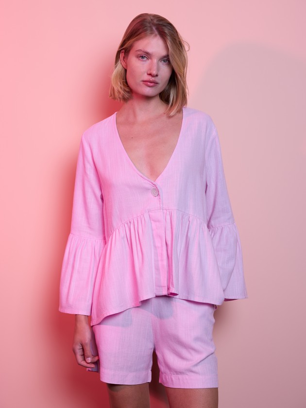 Linen blouse with ruffles