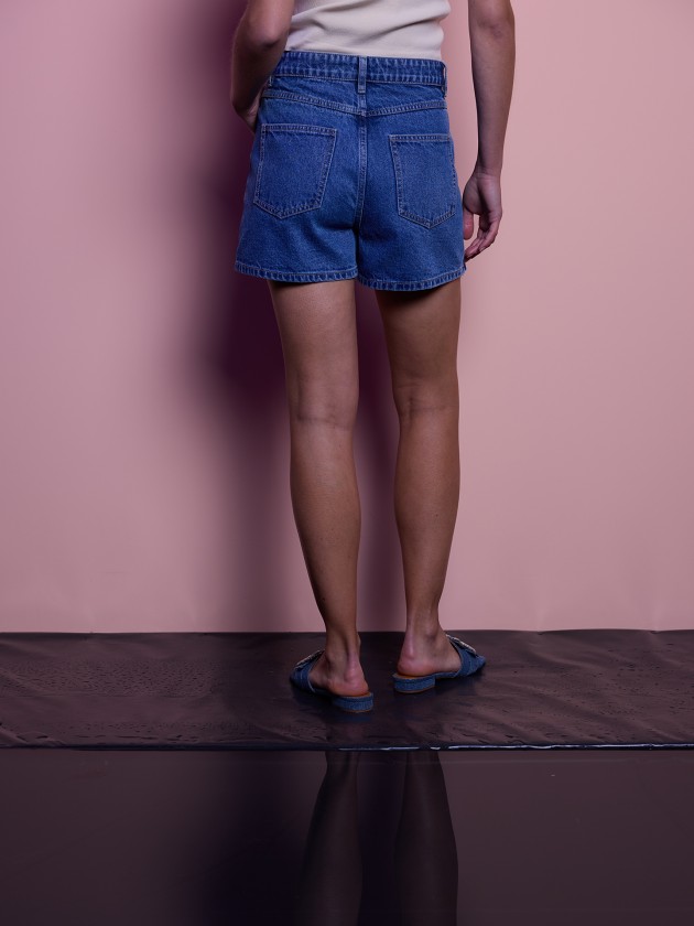 Denim skirt-shorts with buttons at the front
