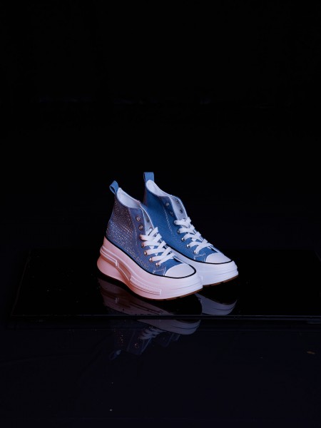 Denim sneakers with shiny applications