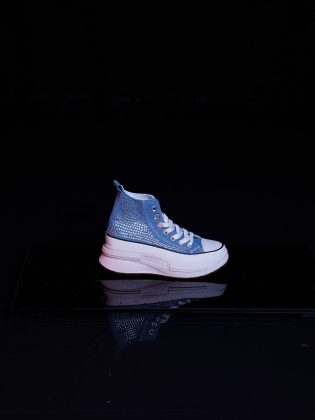 Denim sneakers with shiny applications