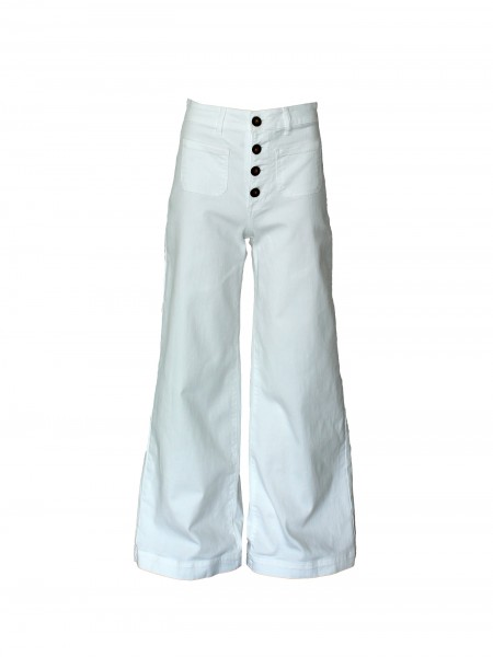 White wide leg pants with buttons