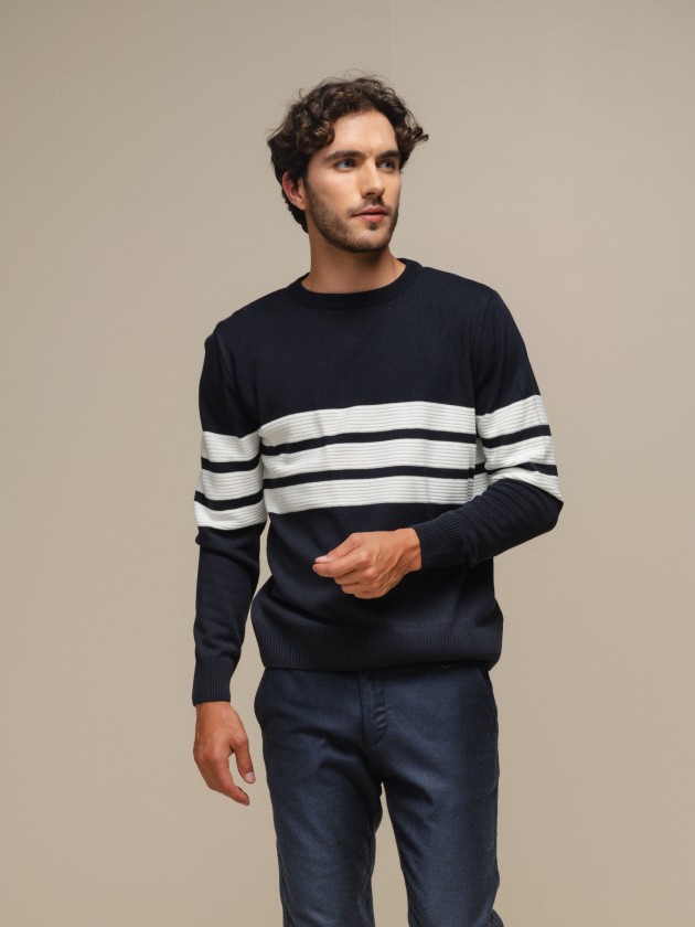 Sweater with embossed stripes