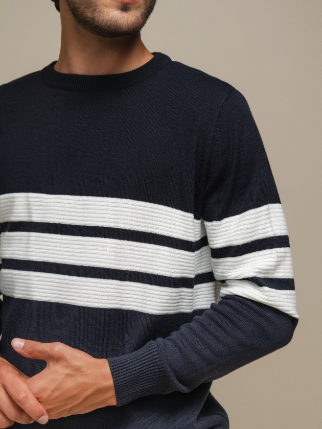 Sweater with embossed stripes