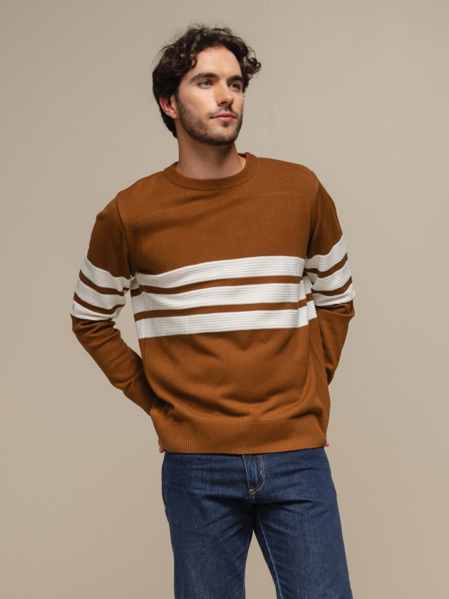 Sweater with embossed stripes