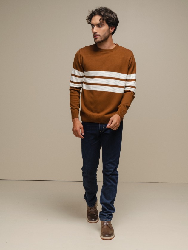 Sweater with embossed stripes