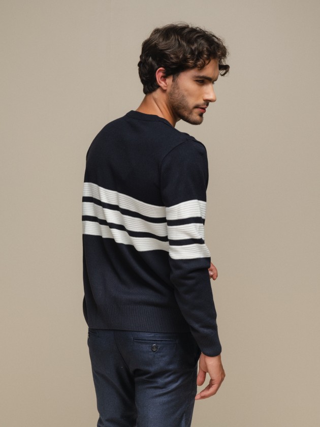 Sweater with embossed stripes