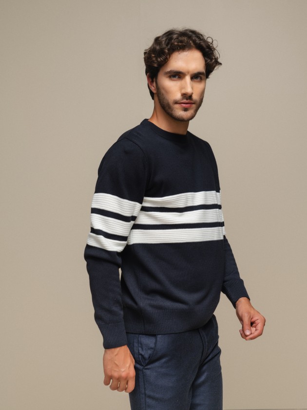 Sweater with embossed stripes