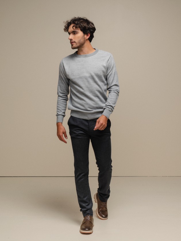 Two-tone jacquard knit sweater