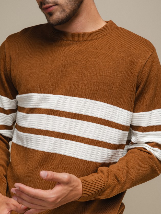 Sweater with embossed stripes