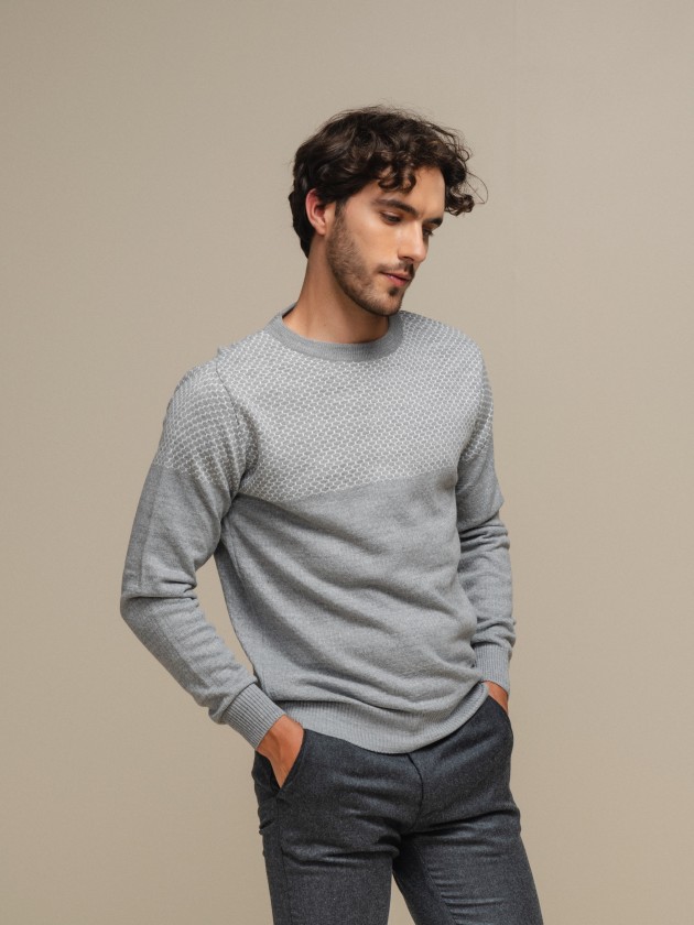 Two-tone jacquard knit sweater