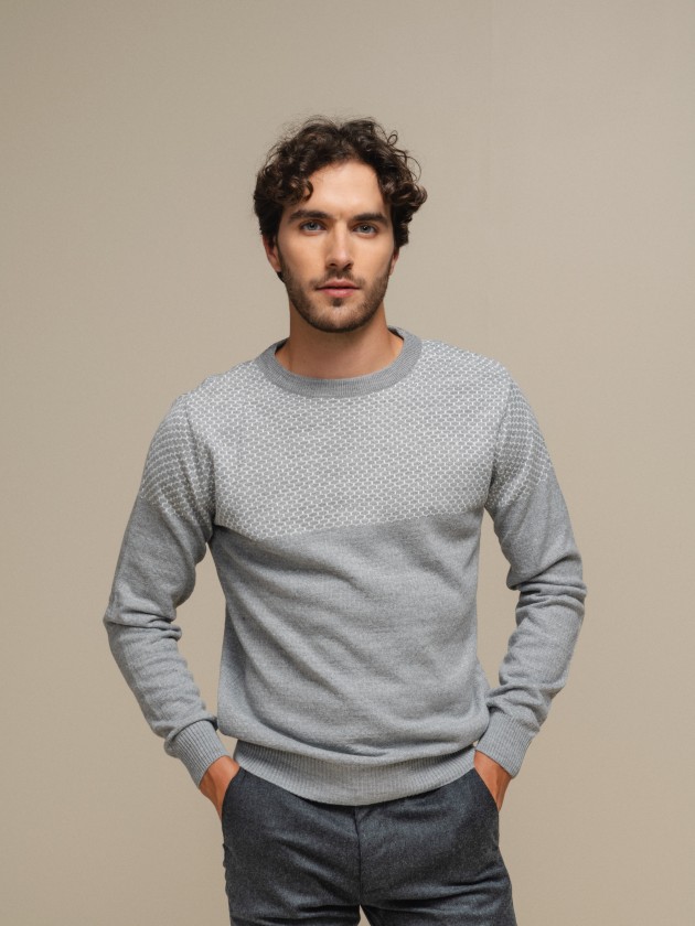 Two-tone jacquard knit sweater