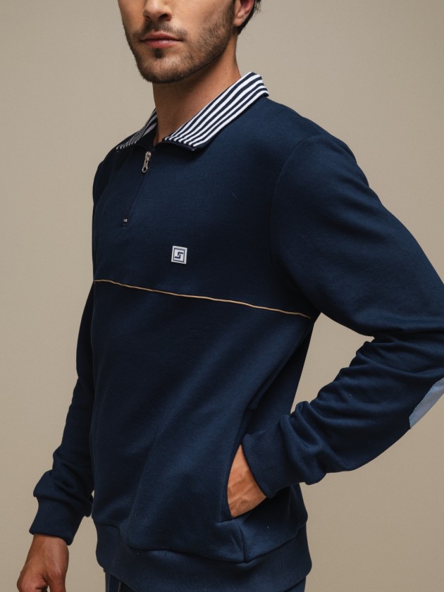 Polo shirt with buckle and elbow pads