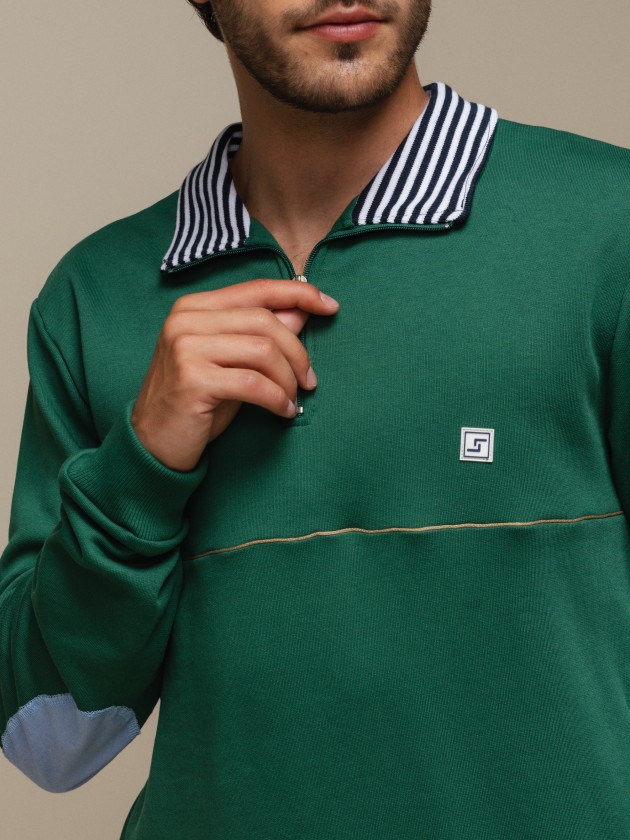 Polo shirt with buckle and elbow pads