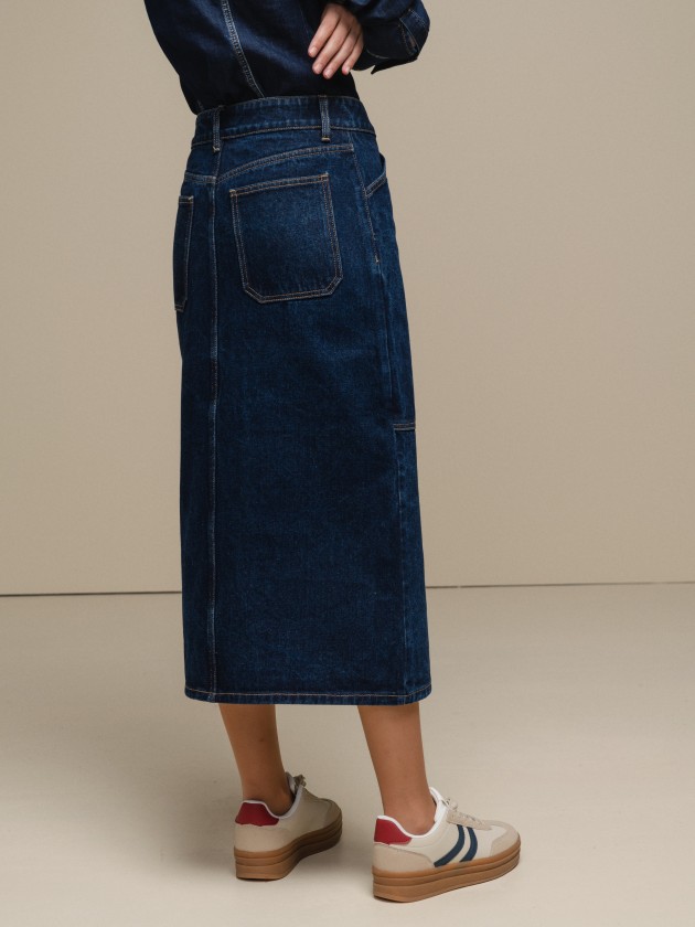 Denim midi skirt with buttons