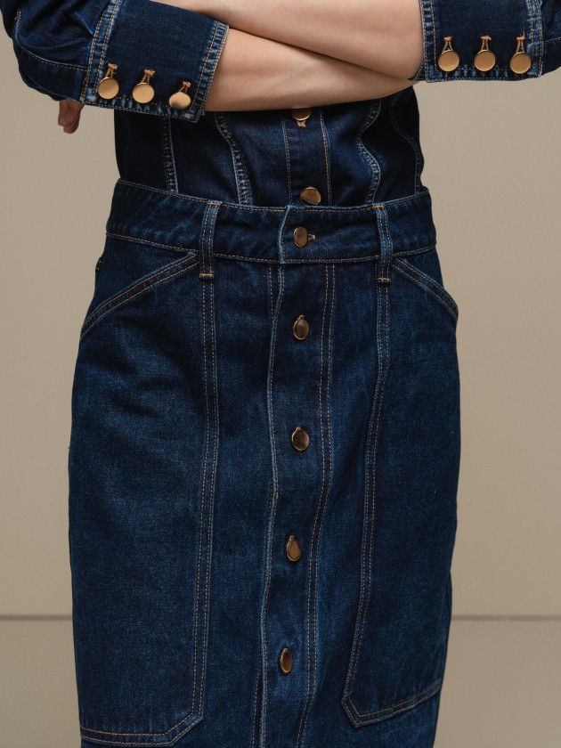 Denim midi skirt with buttons