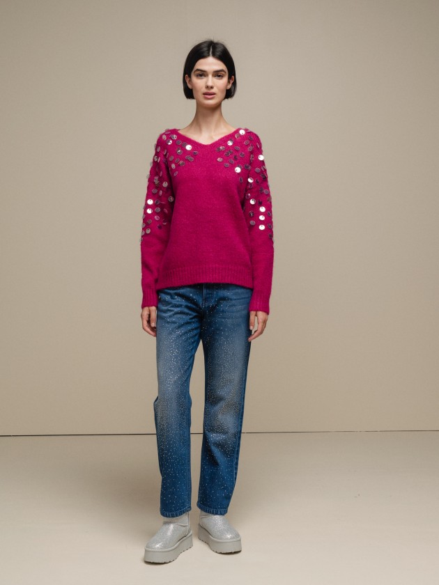 Pull tricot avec applications brillantes