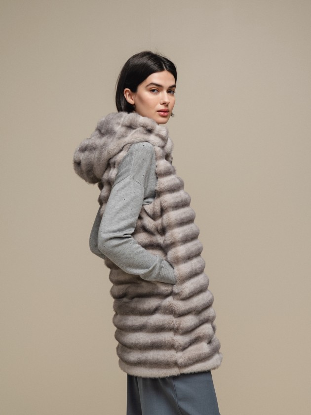 Faux fur vest with hood