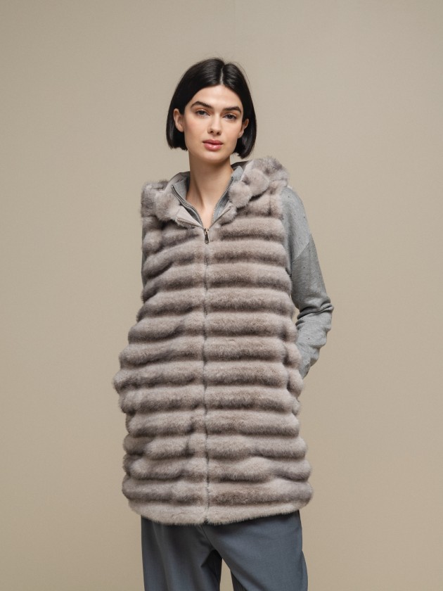 Faux fur vest with hood