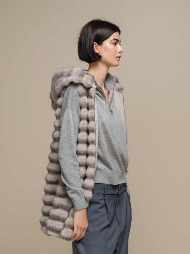 Faux fur vest with hood