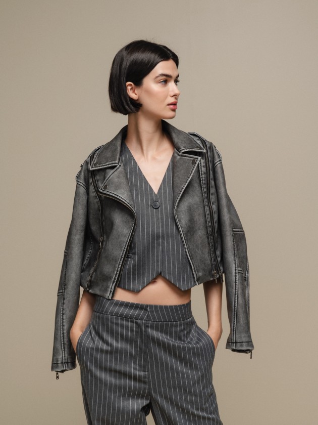 Pu cropped jacket