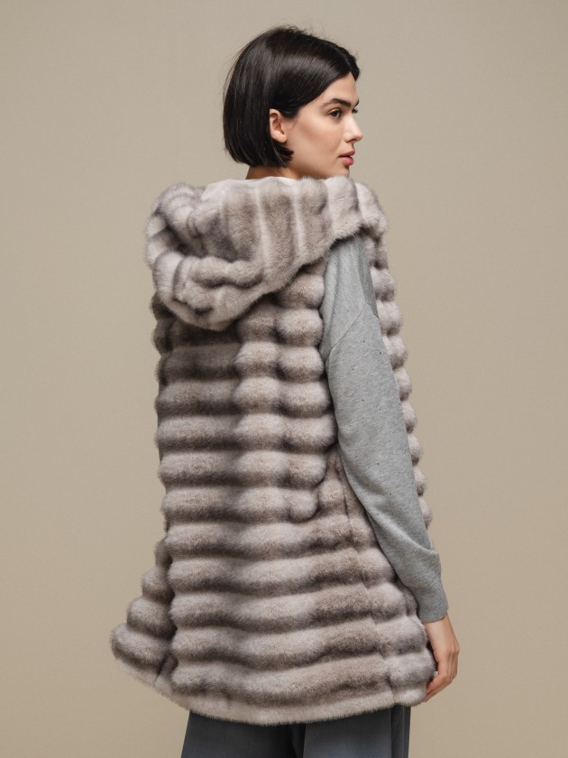 Faux fur vest with hood