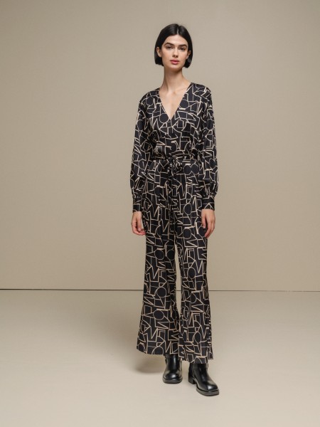 Printed jumpsuit with belt