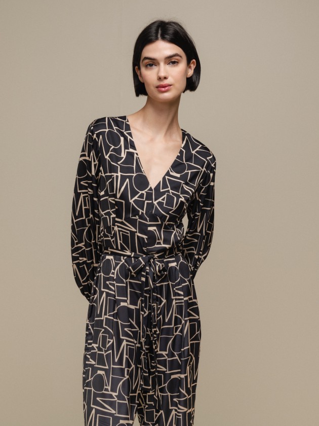 Printed jumpsuit with belt