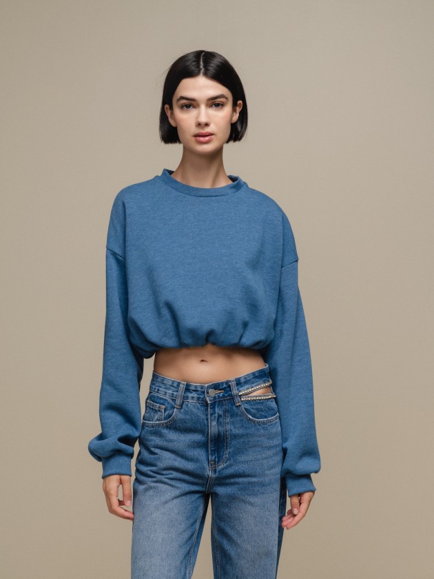 Sweater cropped com decote redondo