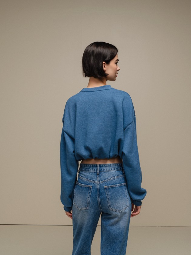 Sweater cropped com decote redondo