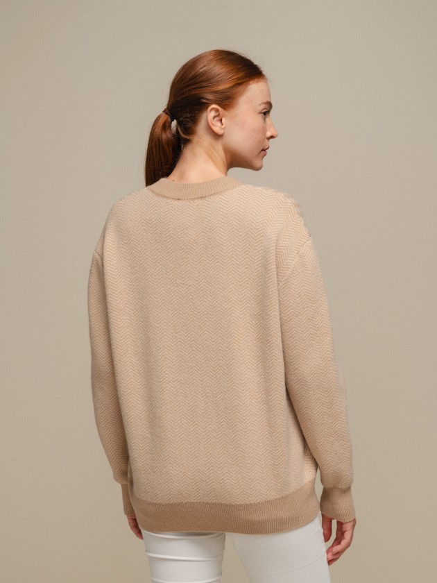 Knit sweater with jacquard and round neckline