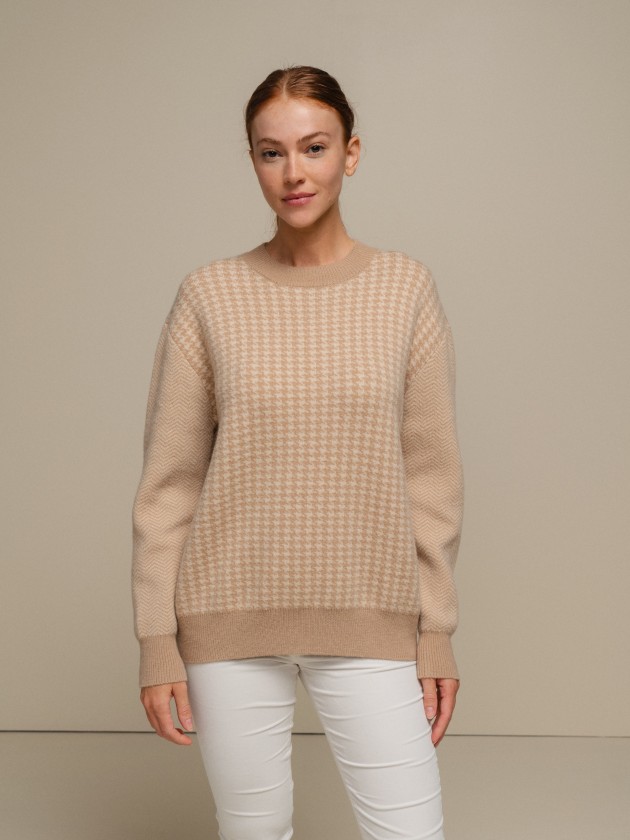 Knit sweater with jacquard and round neckline