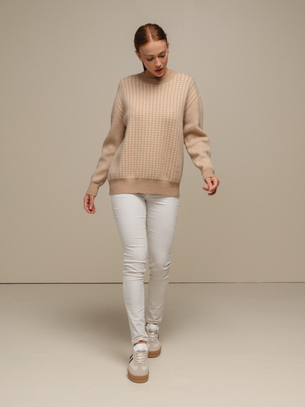 Knit sweater with jacquard and round neckline