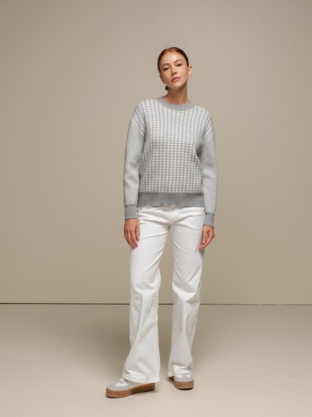 Knit sweater with jacquard and round neckline