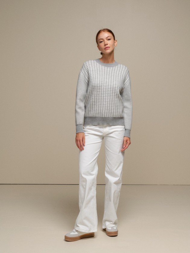 Knit sweater with jacquard and round neckline