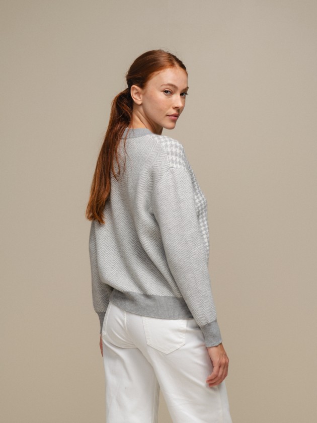 Knit sweater with jacquard and round neckline