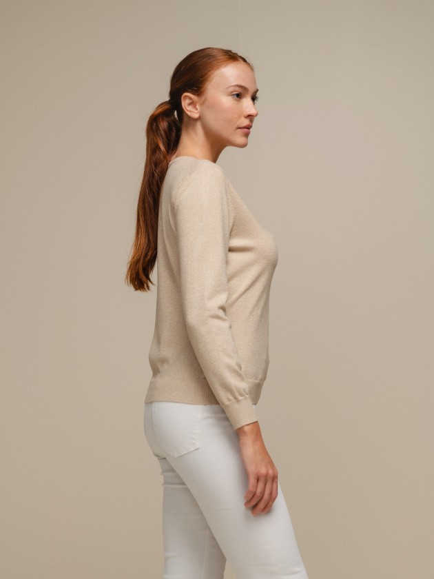 Knit sweater with lurex and v-neck